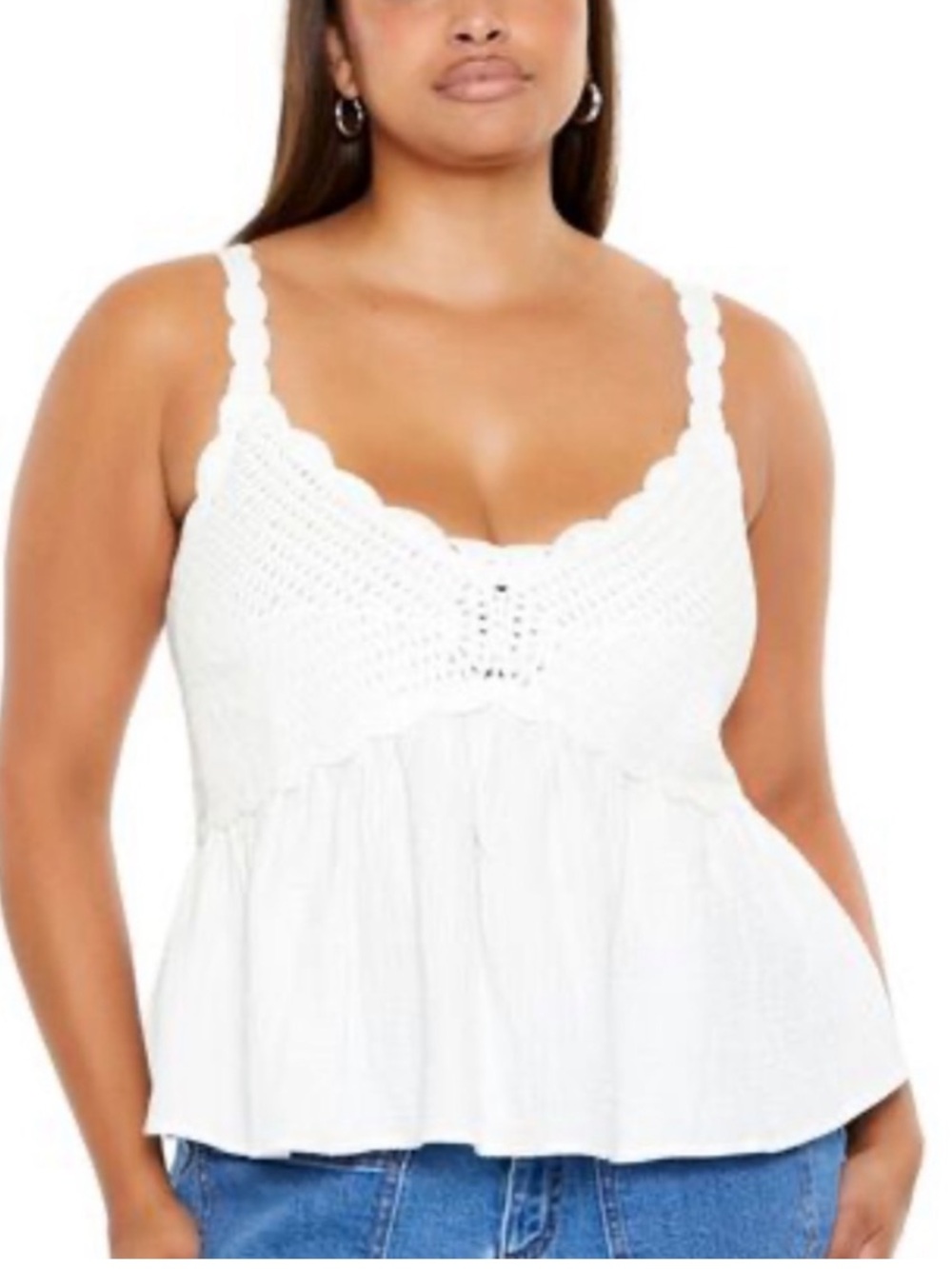 Forever 21 100% Cotton Crochet Babydoll Crop Top OX